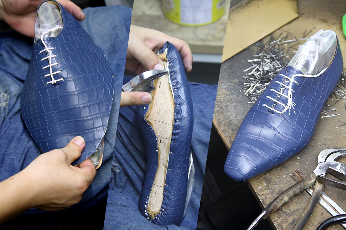 手作藍色鱷魚Wholecut Oxford，呈現訂製皮鞋工藝細節