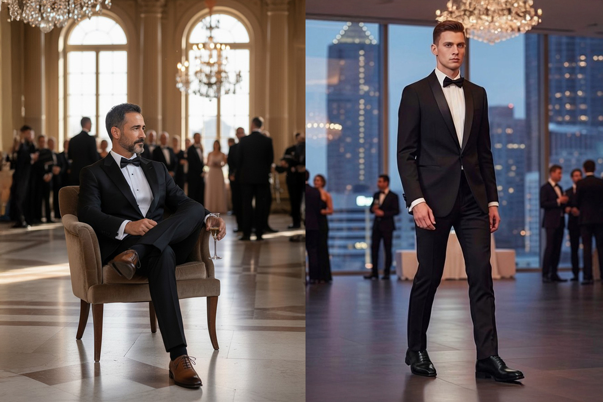 男人們穿著晚禮服與Wholecut Oxford的穿搭風格