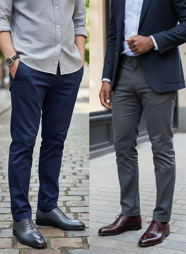 黑色與酒紅皮鞋穿搭對比