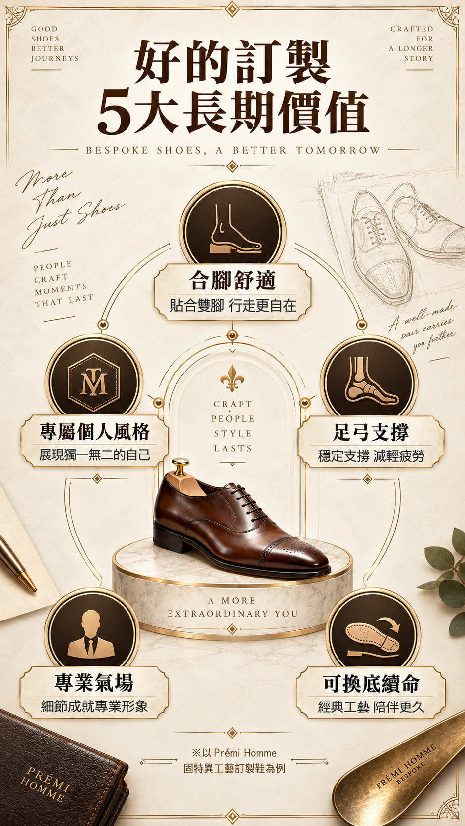 Prémi Homme手工訂製皮鞋 5 大核心優勢:無須磨合、足弓支撐、換底續命與職場氣場圖解