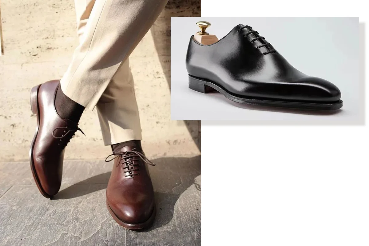 黑色與咖啡色一片式牛津鞋/整切牛津鞋