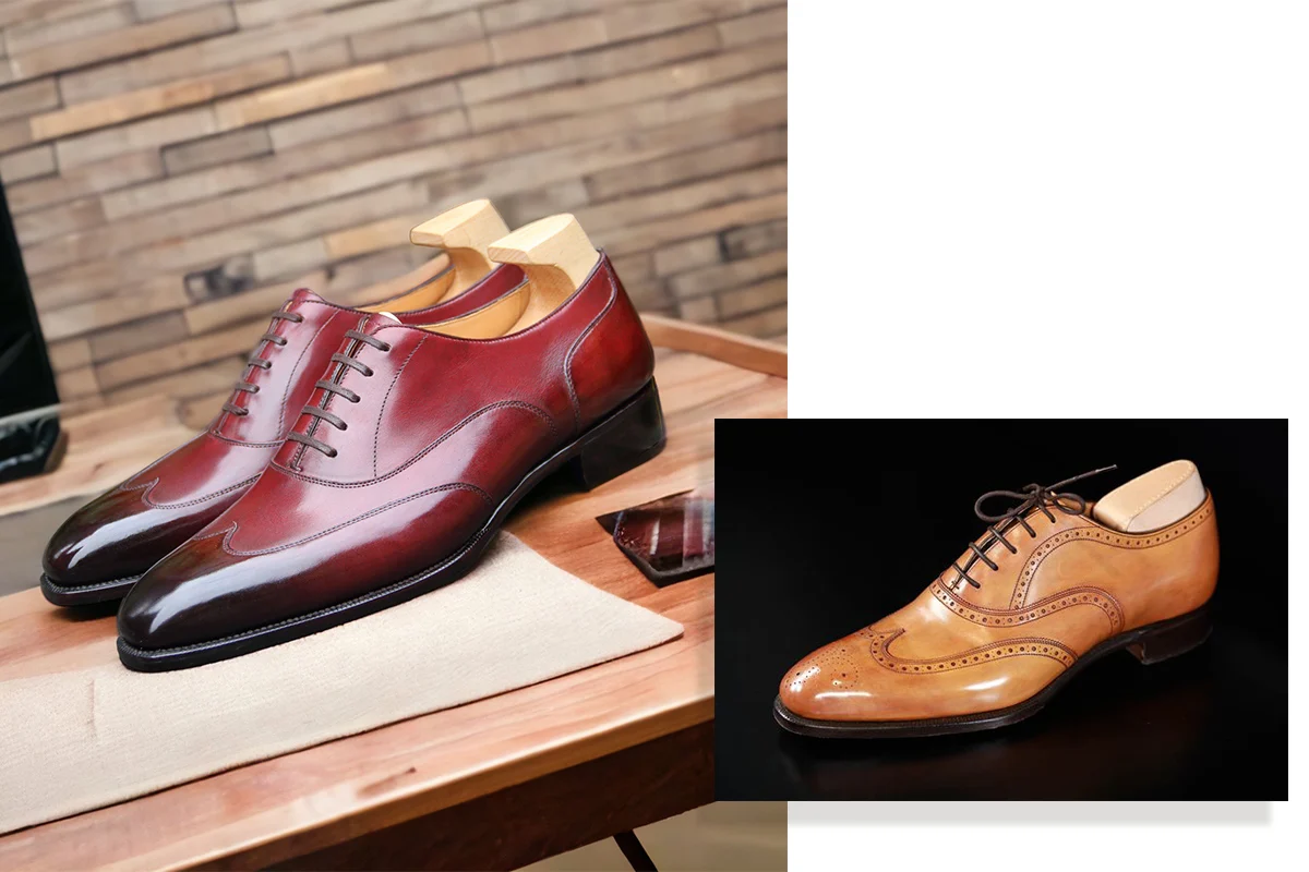酒紅色及駝色翼尖牛津鞋