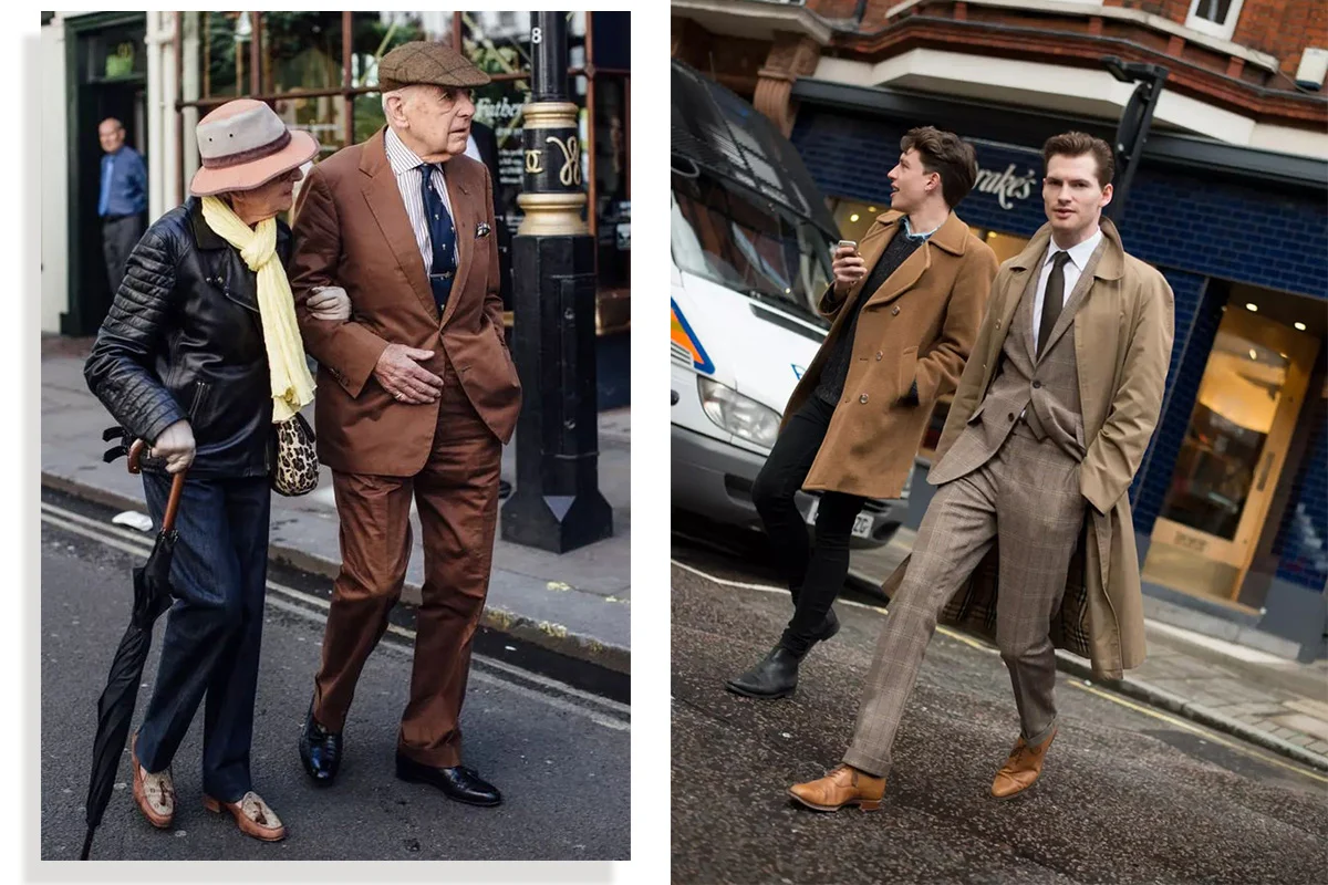 老人與年輕人皆穿西裝搭配牛津鞋