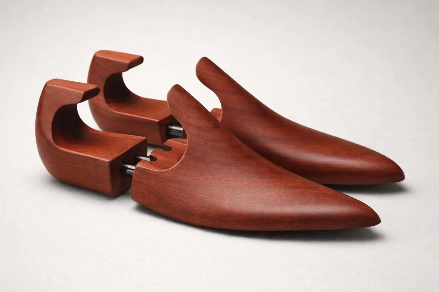 高質感木製鞋撐展示，呈現鞋型支撐結構與木紋細節